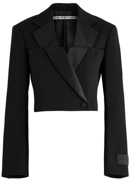 Double-breasted cropped wool blazer