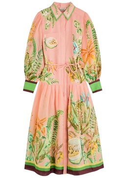 Papaya printed flax maxi shirt dress