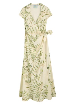 Mara printed linen-blend midi wrap dress
