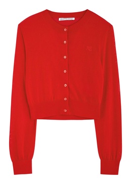 Logo-embroidered cropped fine-knit cardigan