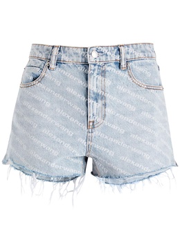 Logo-print distressed denim shorts 