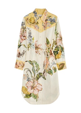 Oleander printed flax midi shirt dress