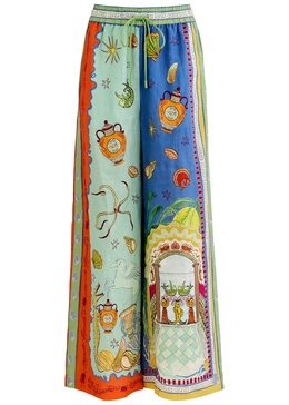 Surrealist printed flax trousers