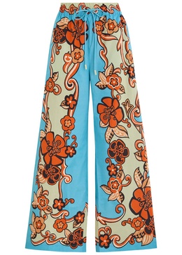 Ondine printed cotton-poplin trousers