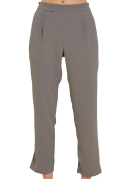 women's mid rise pants with elastic waist and side pockets in grey