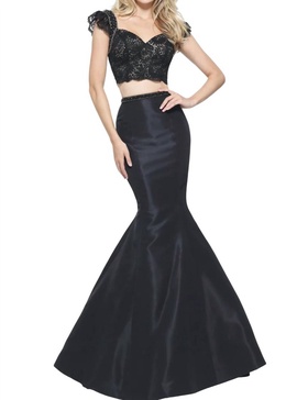 two-piece taffeta prom dress in black