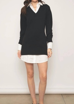 tessa twofer sweater dress in black
