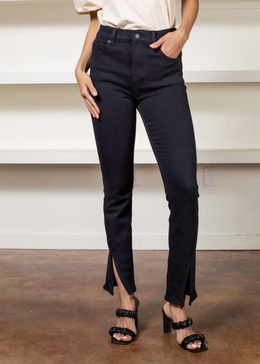 teagan high rise vented straight jean in dark vinyl