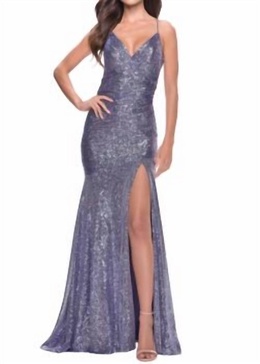 sequin prom gown in lavendar