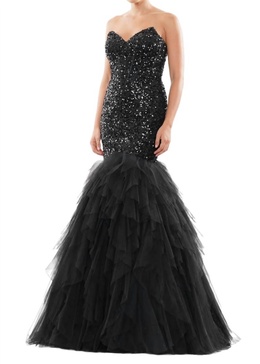 sequin mermaid prom dress in black