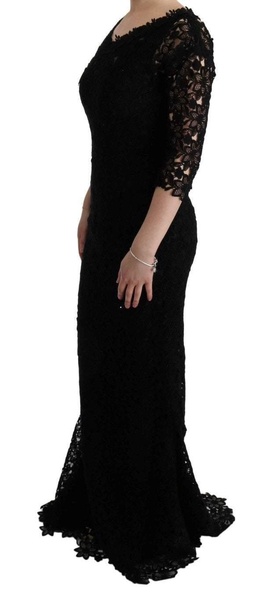 Dolce & Gabbana  Black Floral Ricamo Sheath Long Dress