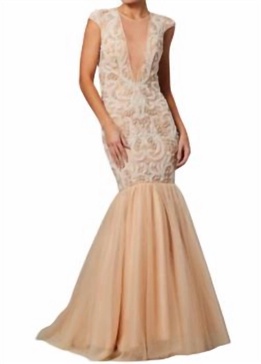 cap sleeve mermaid gown in nude