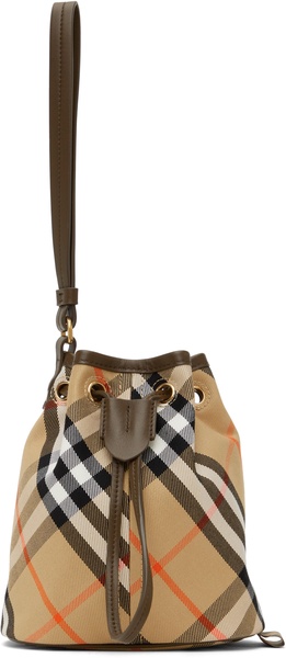 Beige Check Drawstring Pouch