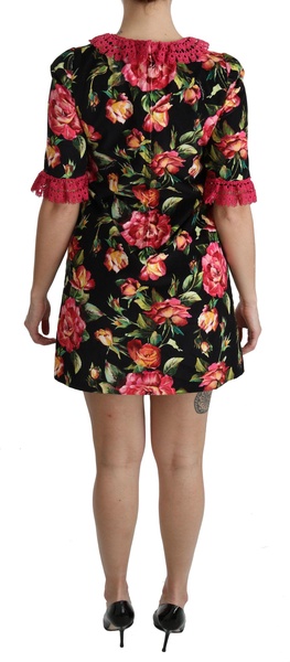 Dolce & Gabbana  Floral Pink Lace A-Line Shift Mini Dress
