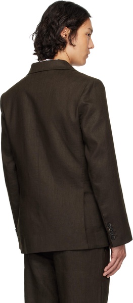 Brown Linen Double-Breasted Blazer
