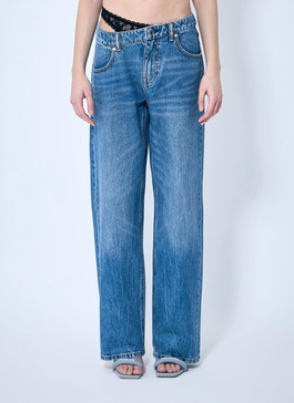 Alexander Wang Women Dip-Side Jeans With Exposed Lace Underwear