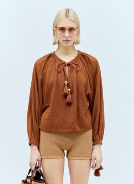 Max Mara Women Linen Tassel Top