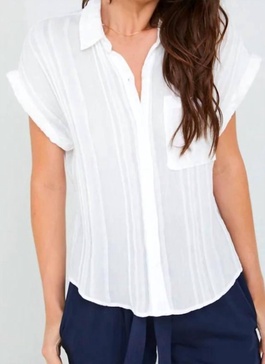 short sleeve pocket button down in white