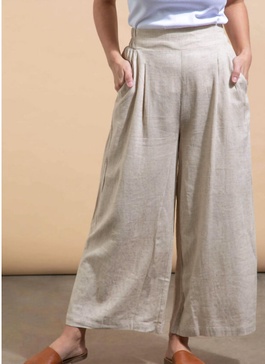 pleat detail linen pant in stone