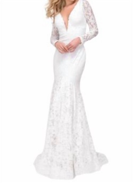 long sleeve lace wedding gown in white