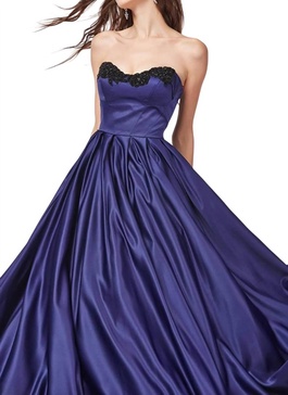 satin prom dress in midnight blue