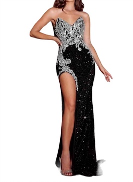 side slit maxi dress in black