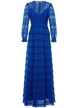 fringe macrame maxi dress in blue