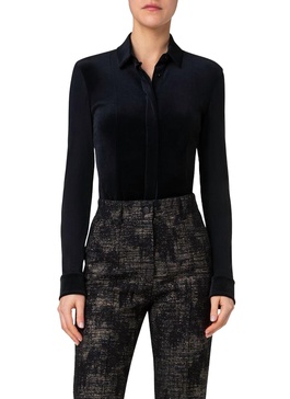 mixed media long sleeve blouse in black