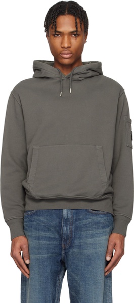 Gray Cotton Diagonal Fleece Resist Dyed Lens Hoodie