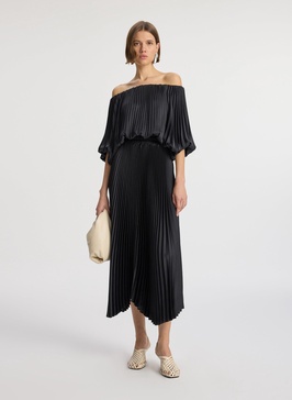 Sienna Satin Pleated Off Shoulder Dress