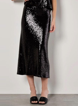 sequin bias cut skirt in black