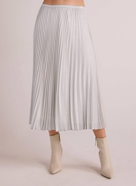 hand pleated midi skirt in metallic opal