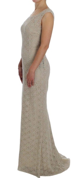 Dolce & Gabbana  Beige Ricamo Cutout Cotton Sheath Dress