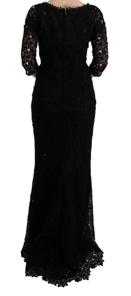 Dolce & Gabbana  Black Floral Ricamo Sheath Long Dress