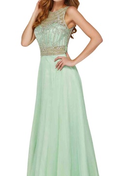high neckline prom dress in light spring gr