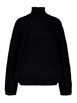 womens roll neck knitted wool sweater in black