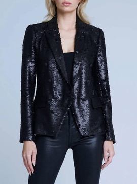 kenzie sequin blazer in matte black sequin