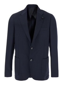 Blue Jacket With Classic Lapels And Chest Pocket In Virgin Wool Man