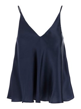 'Etienne' Blue Top With Thin Straps And V-Neck In Silk Woman