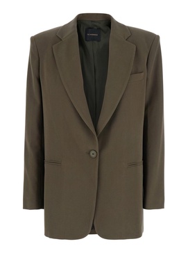 'Guia' Green Single-Breasted Jacket With Notched Revers And Shoulder Pads In Wool Blend Stretch Woman