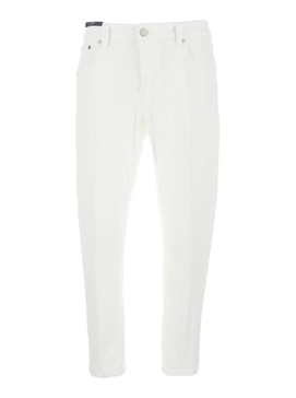 White Five Pocket Jeans With Logo Patch On The Back In Cotton Man