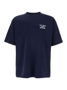 Blue Crewneck T-Shirt With Slogan Print On The Front And Back In Cotton Man