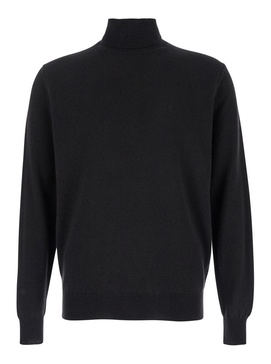 Black Turtleneck Sweater In Merino Wool And Silk Blend Man