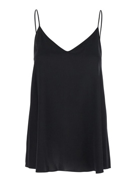 'Abe' Black Sleeveless Top With Spaghetti Straps And V Neck In Silk Stretch Woman