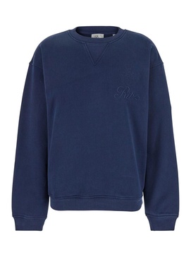 'privacy Please' Blue Crewneck T-shirt With Tonal Logo Embroidery On The Front In Cotton Blend Woman