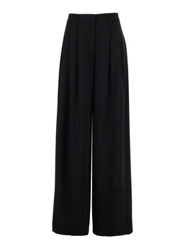 Black Wide Pants With Pences In Fabric Woman