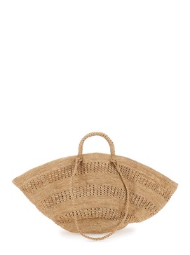 'Sol' Beige Handbag With Woven Design And Open Top In Raffia Woman