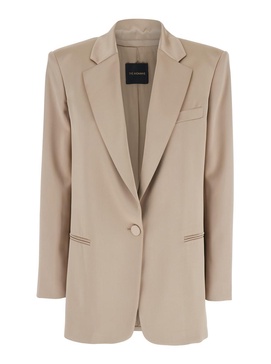 'Guia' Beige Single-Breasted Jacket With Notched Revers And Shoulder Pads In Wool Blend Stretch Woman
