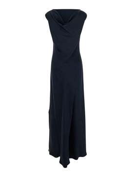 'Mara' Blue Long Dress With Boat Neckline And Side Slit In Viscose Blend Woman