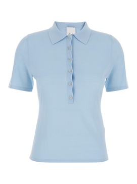 Light Blue Sweater With Polo Shirt Style Collar In Wool Woman
